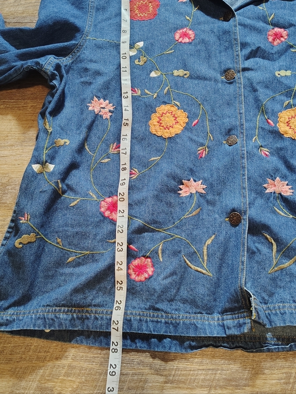Vintage Embroidered Denim Shirt Jacket Womens 2X Floral Button Front Boho Folk - Picture 11 of 12